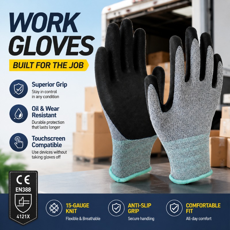 Nitrile Mechanic Glove - Luvas de Trabalho com 15 Agulhas